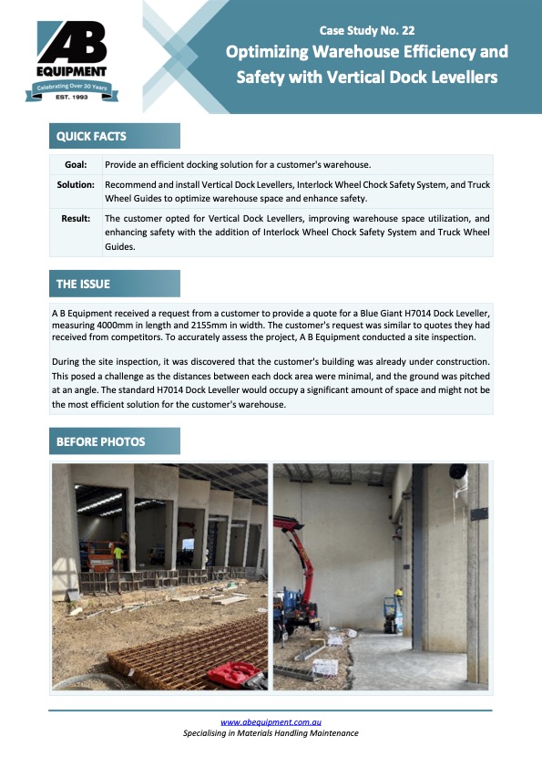 Case Study No 22 Optimizing Warehouse Efficiency and Safety with Vertical Dock Levellers